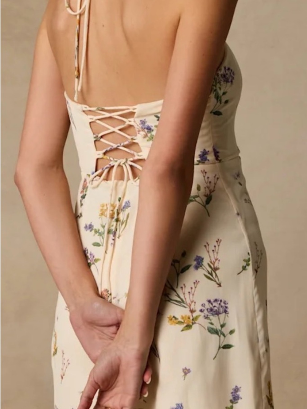 Cream Floral Halter Midi Dress - Picture 3 of 8